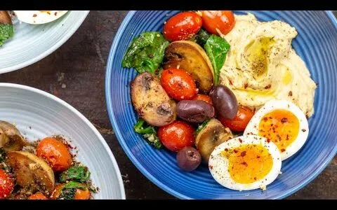 Easy Mediterranean breakfast bowls with Hummus and Eggs